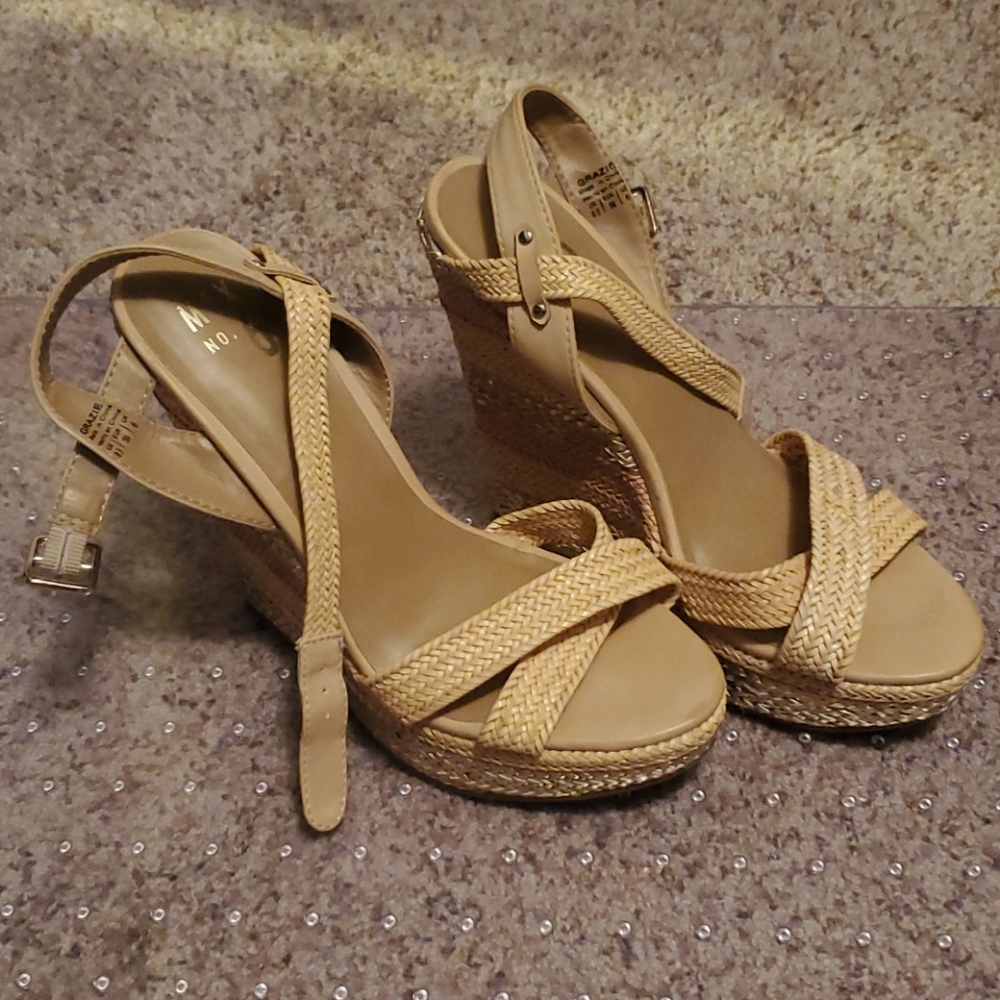 Mix No. 6 Gold Patterned Wedge Heels